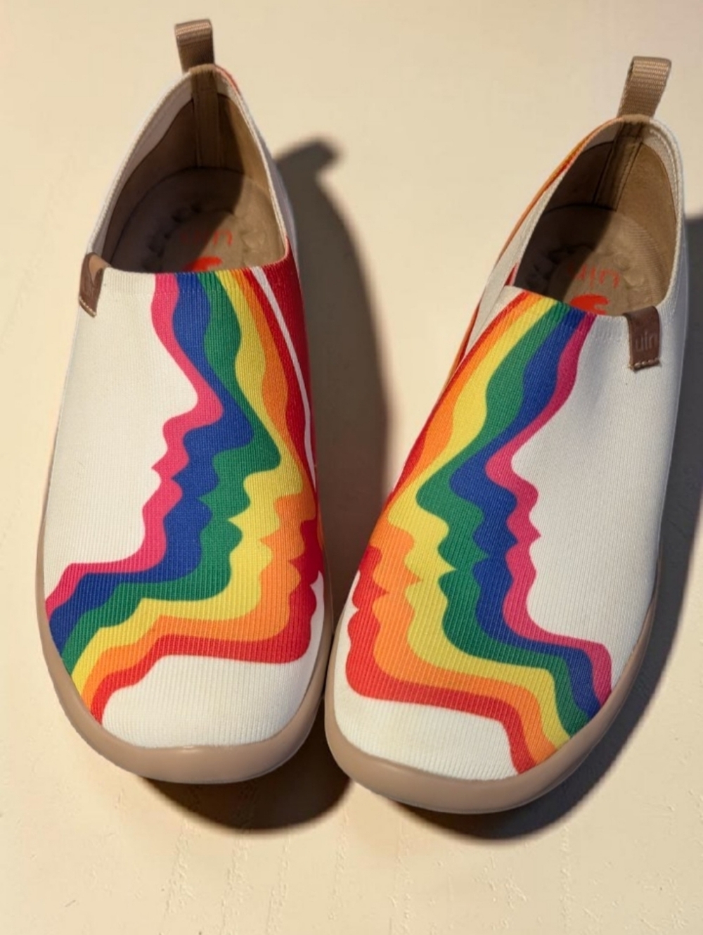 UIN Rainbow Slip On Loafers Ergonomic Knit Walking Shoes PRIDE Art Flats Sz 7.5 - Picture 4 of 10